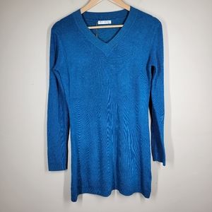 NWT Ren Moda Blue Wool Blend Sweater V-Neck Medium Large Long Sleeve Womens